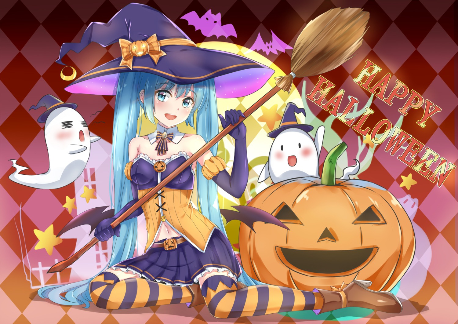 halloween, hatsune_miku, heels, koi0806, thighhighs, vocaloid, witch