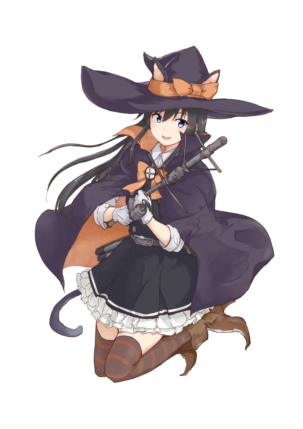 animal_ears, asashio_(kancolle), halloween, kantai_collection, rakisuto1, tail, thighhighs, witch