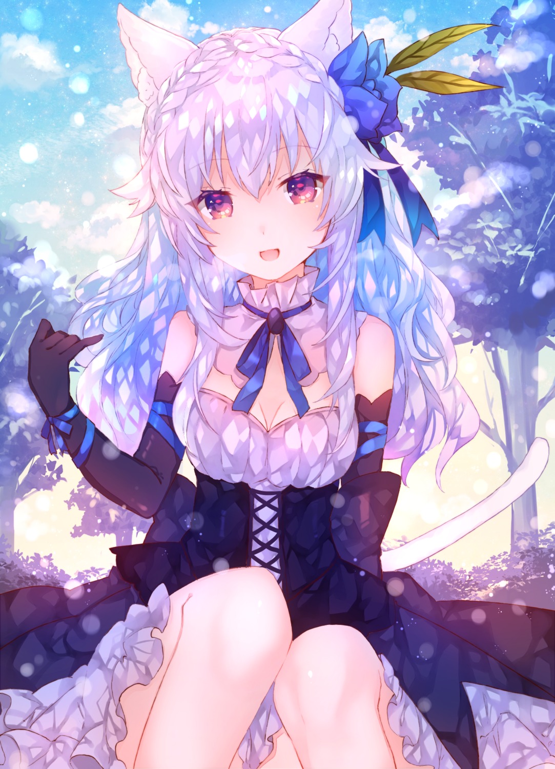 animal_ears, cleavage, dress, nekomimi, sweetroad, tail