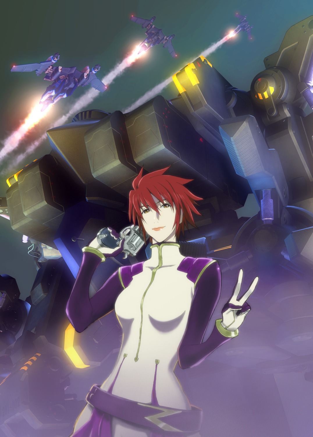 bodysuit, cg, gun, hayate_(reideen), hoshikawa_hana, mecha, reideen, saitou_takuya