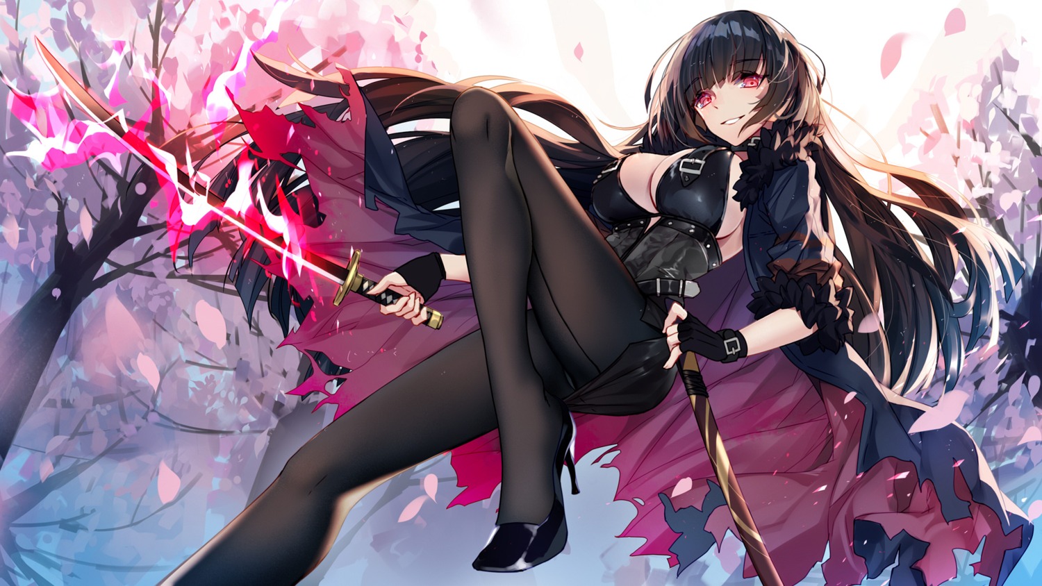 bison_cangshu, cleavage, heels, no_bra, pantsu, pantyhose, sword, wallpaper, witch_weapon