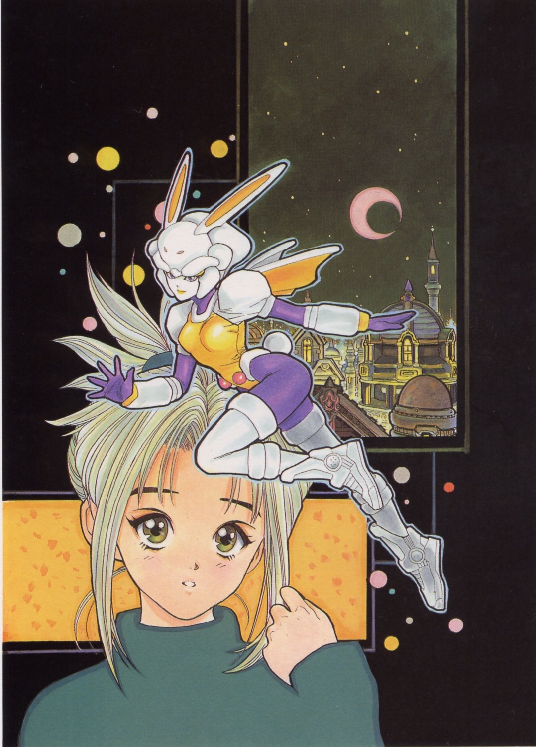 animal_ears, bodysuit, bunny_ears, cropme, katsura_masakazu, komori_aimi, leotard, shadow_lady, shadow_lady_(shadow_lady), thighhighs, wings