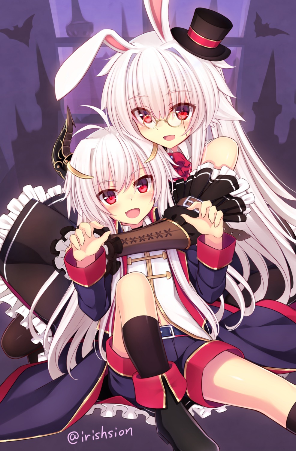 animal_ears, bunny_ears, halloween, horns, megane, murasame_shia