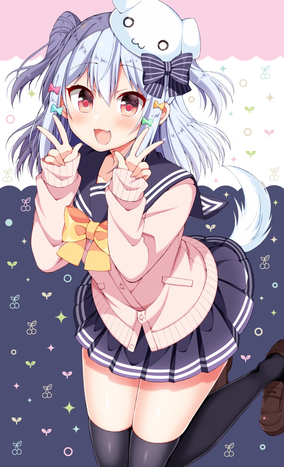 inuyama_tamaki, seifuku, sweater, tail, thighhighs, trap, tsukudani_norio, tsukudani_norio_channel