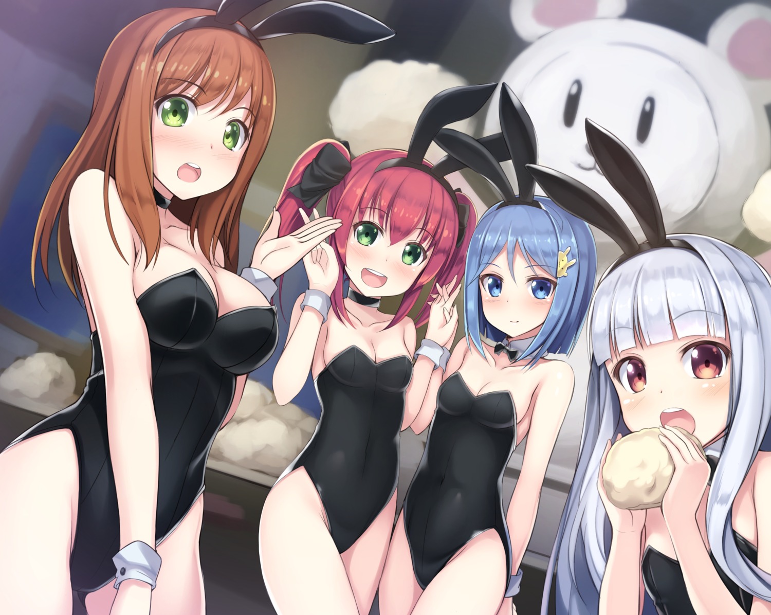 alternative_girls, animal_ears, bunny_ears, bunny_girl, cleavage, hiiragi_tsumugi_(alternative_girls), hirose_koharu, kageira, mano_sakurako, orimiya_yui, tail