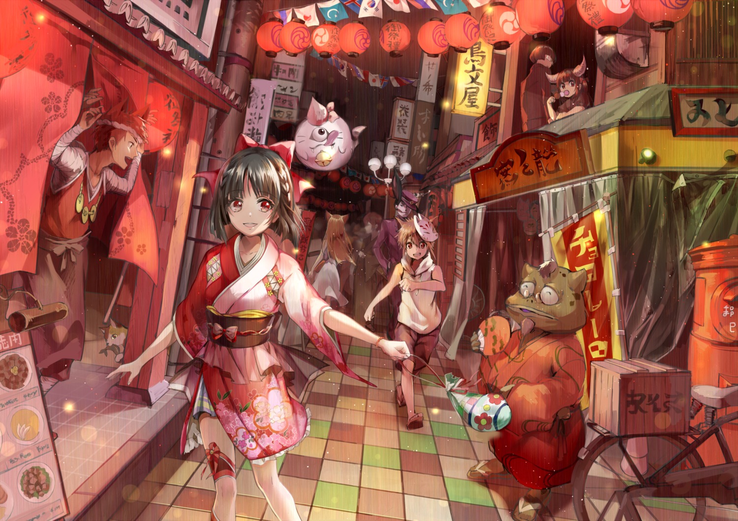 animal_ears, bandages, garter, japanese_clothes, yache