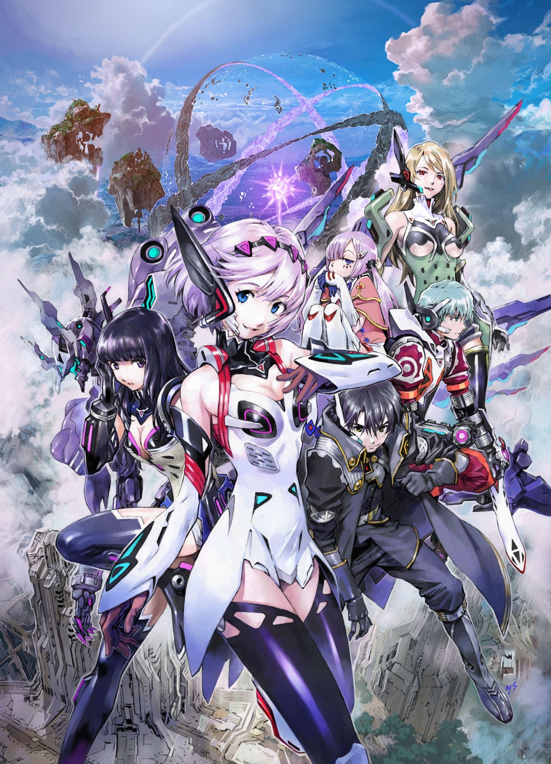 bodysuit, cleavage, dress, headphones, heels, hoshi_to_tsubasa_no_paradox, mecha, sadamoto_yoshiyuki, thighhighs
