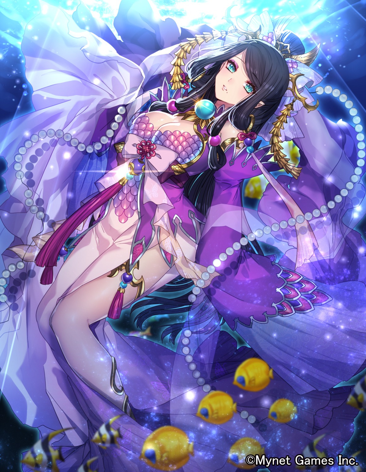 asian_clothes, cleavage, garter, gyakushuu_no_fantasica, katagiri_hachigou, pointy_ears