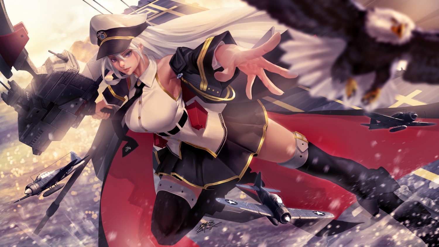 azur_lane, enterprise_(azur_lane), heels, santa_fung, thighhighs, uniform