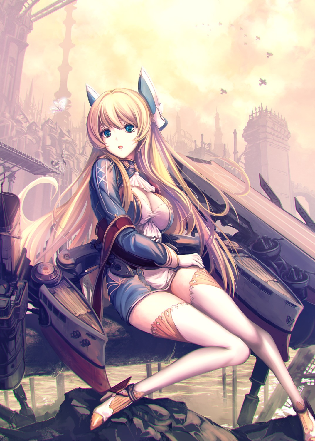 azur_lane, cleavage, glorious_(azur_lane), heels, tenmaso, thighhighs, uniform