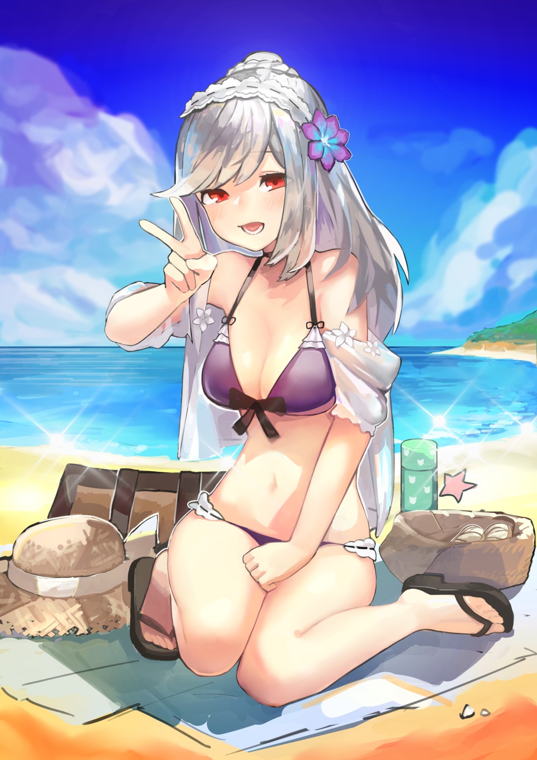 ao_(1234painter), azur_lane, bikini, cleavage, dunkerque_(azur_lane), open_shirt, see_through, swimsuits