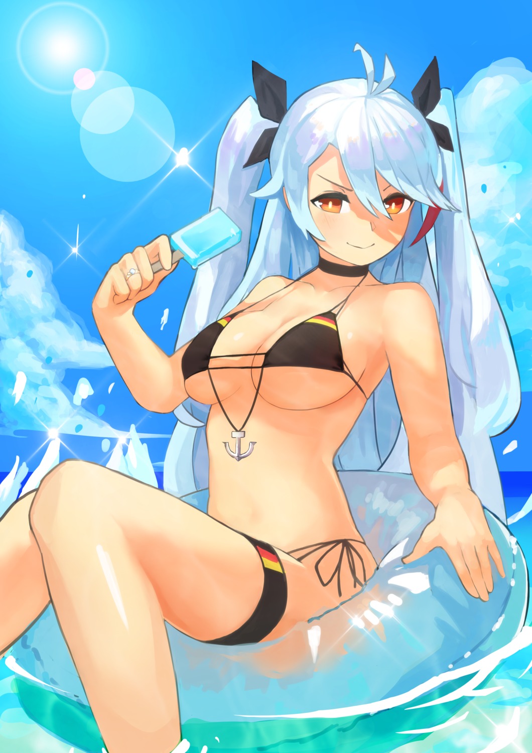 ao_(1234painter), azur_lane, bikini, garter, prinz_eugen_(azur_lane), swimsuits, underboob, wet