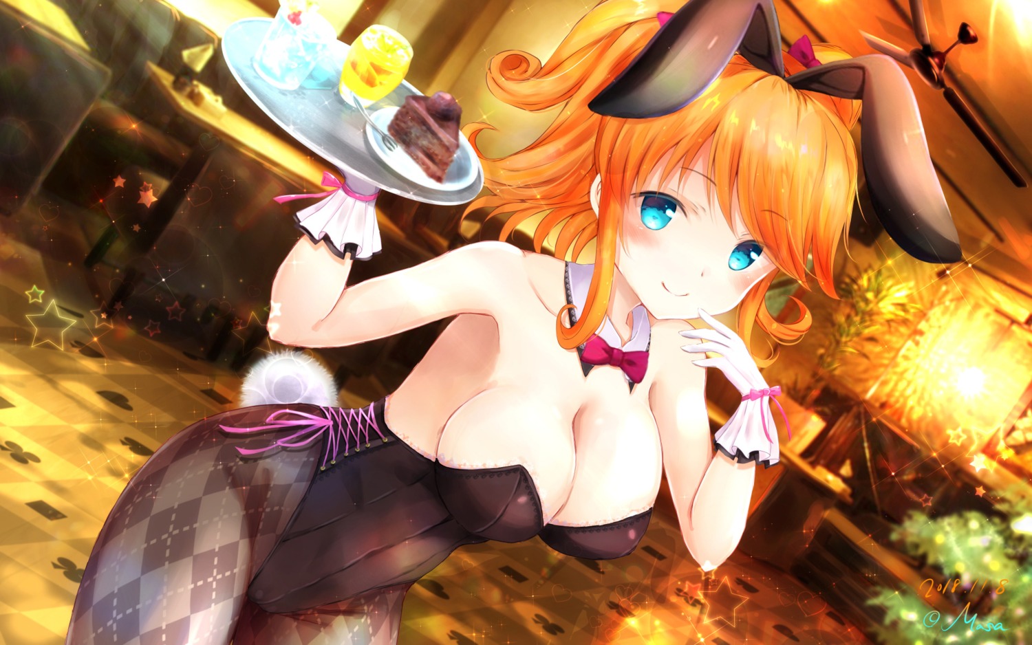 animal_ears, bunny_ears, bunny_girl, girlfriend_(kari), masa_(mirage77), pantyhose, sagara_emi, tail, waitress, wallpaper