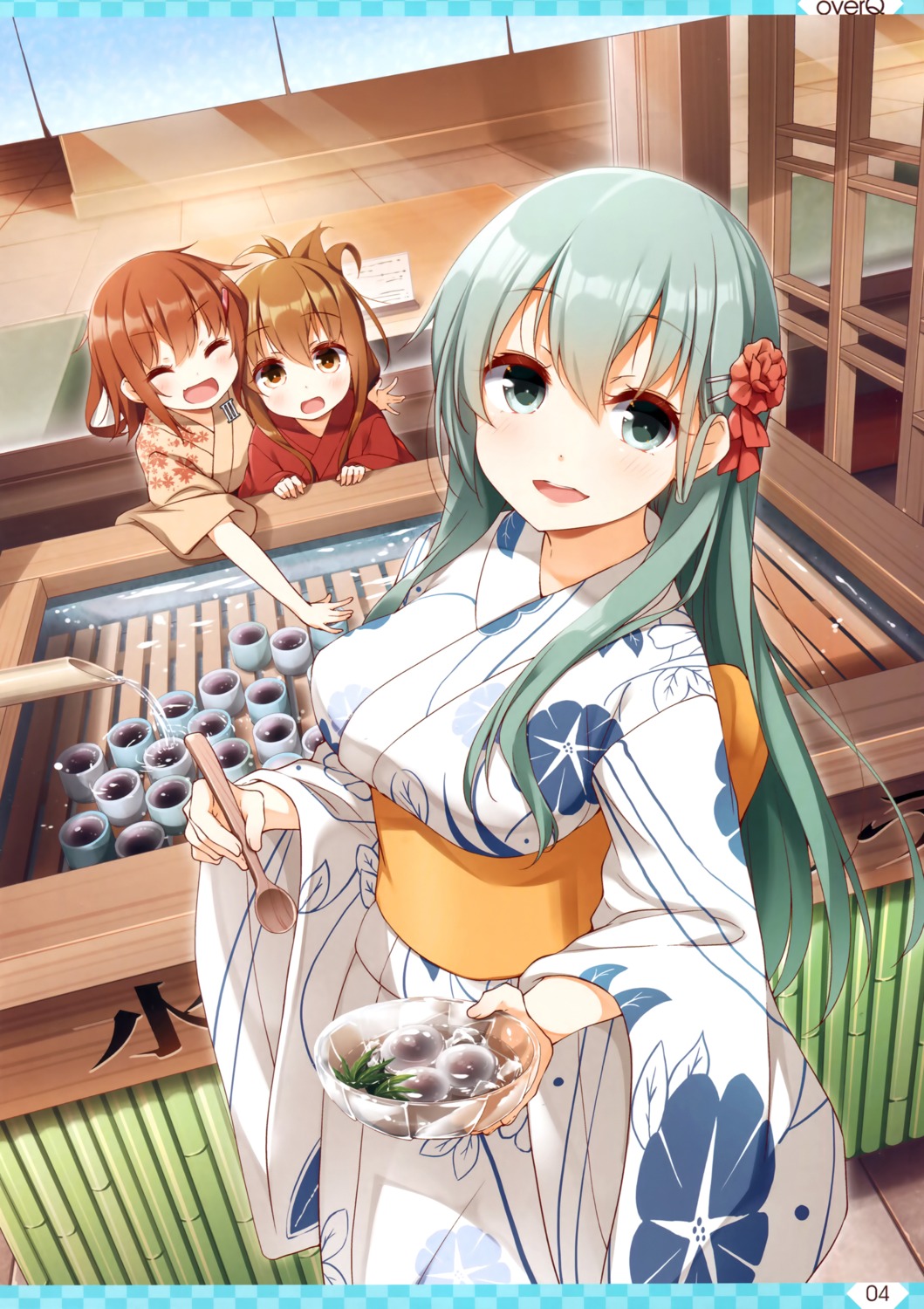 ikazuchi_(kancolle), inazuma_(kancolle), kantai_collection, seqmed, suzuya_(kancolle), yukata, yume_no_owari