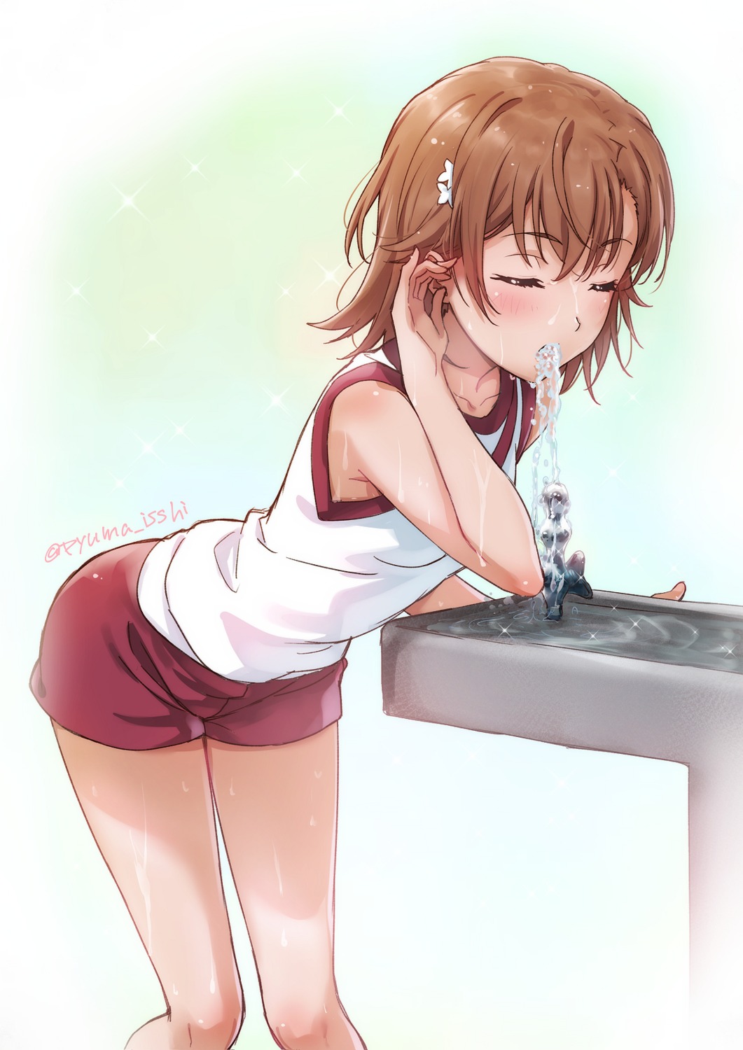 gym_uniform, misaka_mikoto, puma_(hyuma1219), toaru_kagaku_no_railgun, toaru_majutsu_no_index, wet