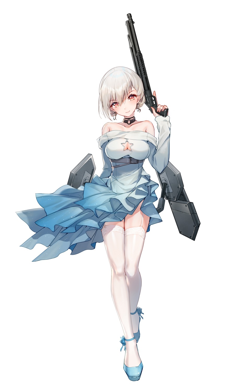 bison_cangshu, cleavage, girls_frontline, gun, rmb-93_(girls_frontline), stockings, thighhighs