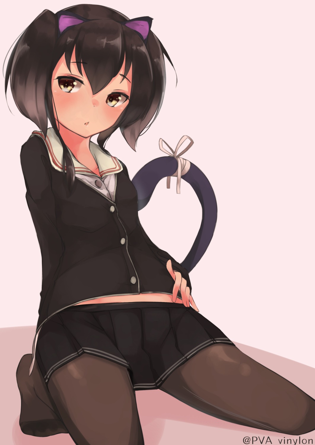animal_ears, kantai_collection, nekomimi, pantyhose, seifuku, sweater, tail, tokitsukaze_(kancolle)