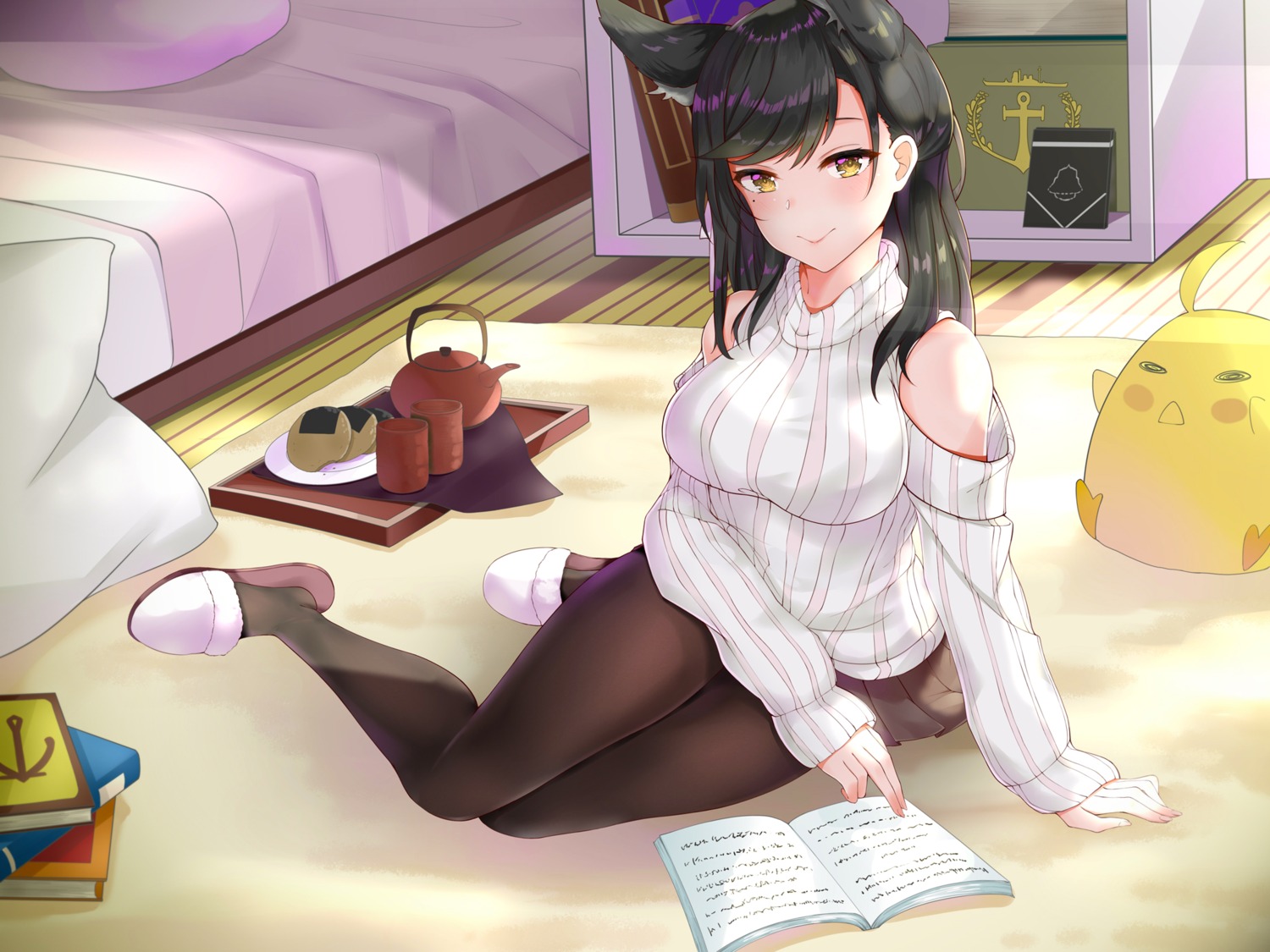 animal_ears, atago_(azur_lane), azur_lane, kasoke_no_tsubasa, pantyhose, sweater