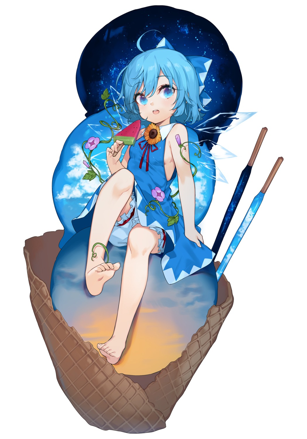 bloomers, cirno, feet, no_bra, takotsu, touhou, wings