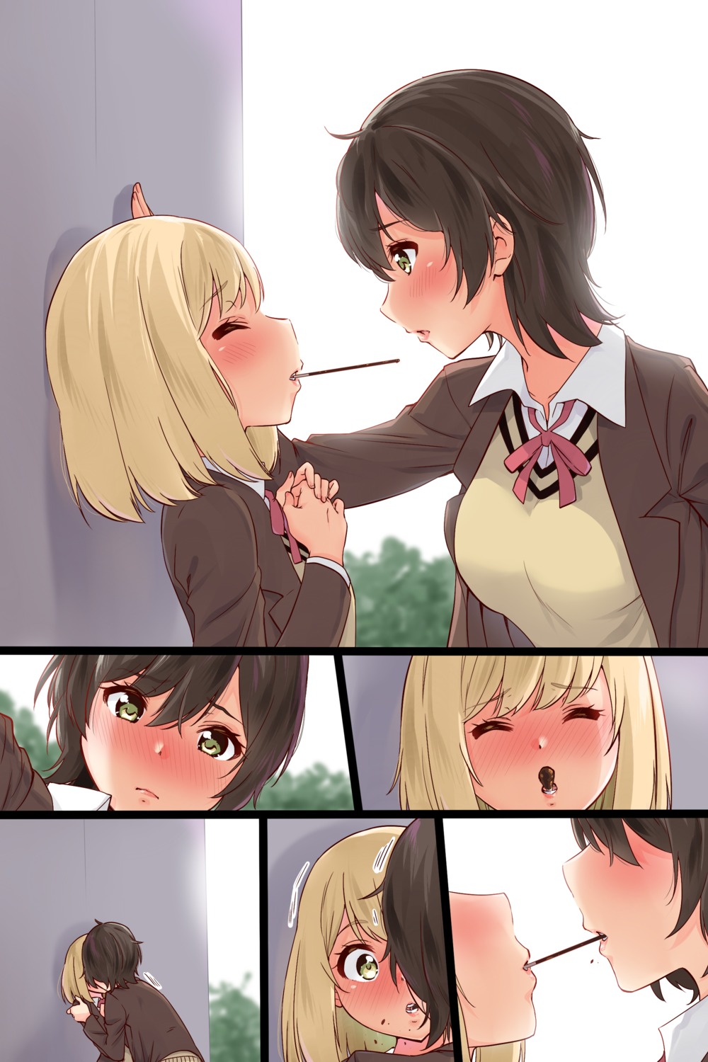 asagao_to_kase-san, kase_tomoka, sarfata, seifuku, sweater, yamada_yui, yuri