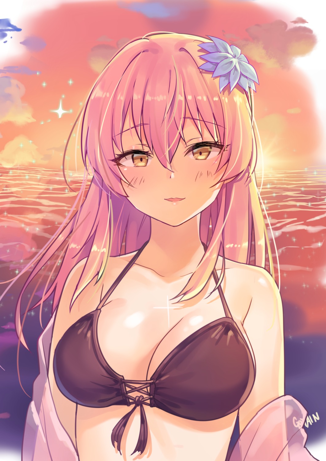 bikini_top, cleavage, goyain, jougasaki_mika, open_shirt, see_through, swimsuits, the_idolm@ster, the_idolm@ster_cinderella_girls