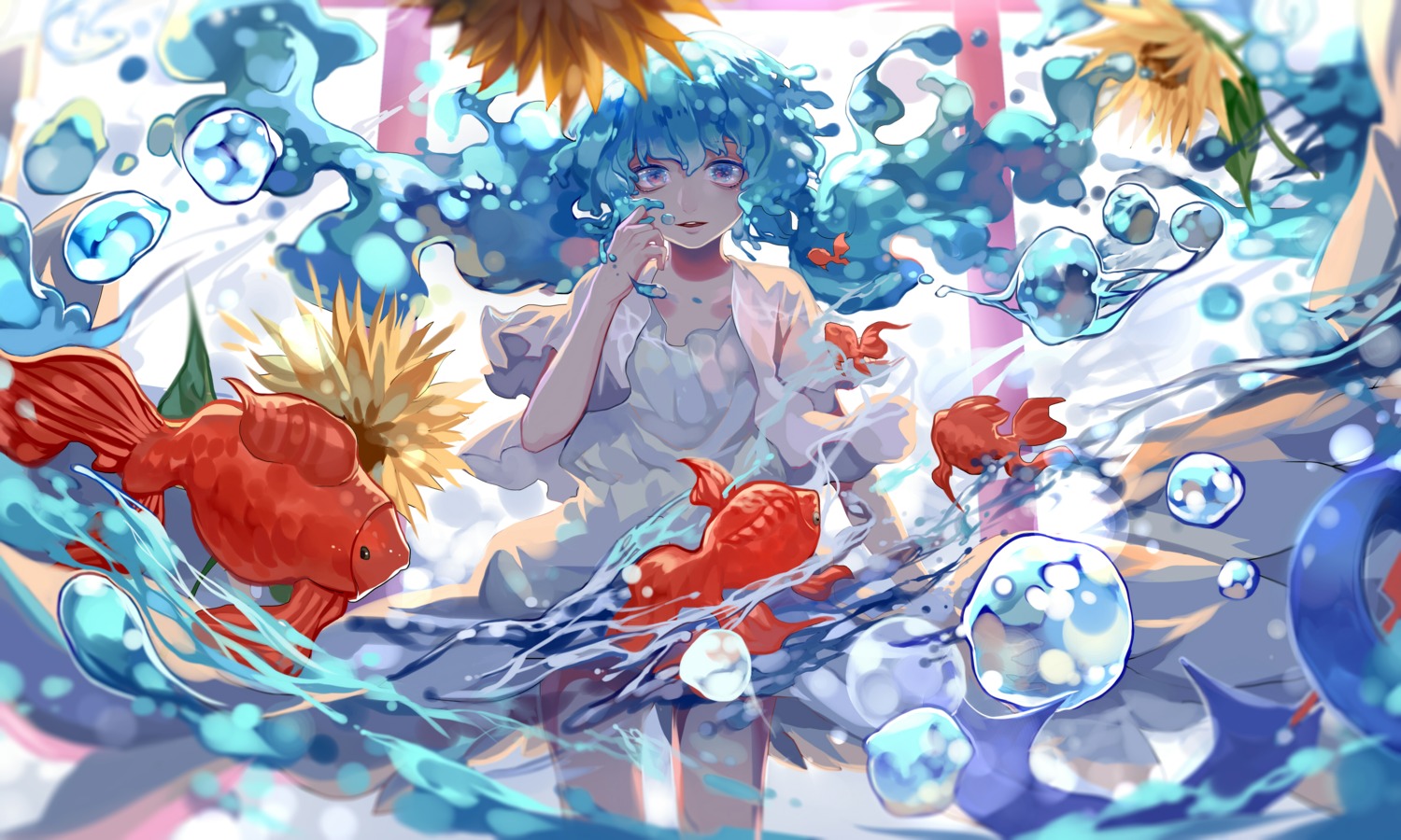 bottle_miku, dress, hatsune_miku, vocaloid, wet, wu_se_bu_hui_(940164887)