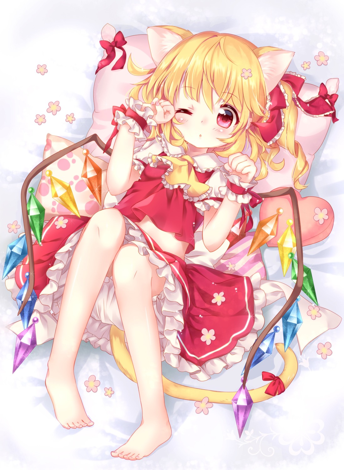 animal_ears, flandre_scarlet, mimi_(mimi_puru), nekomimi, tail, touhou, wings