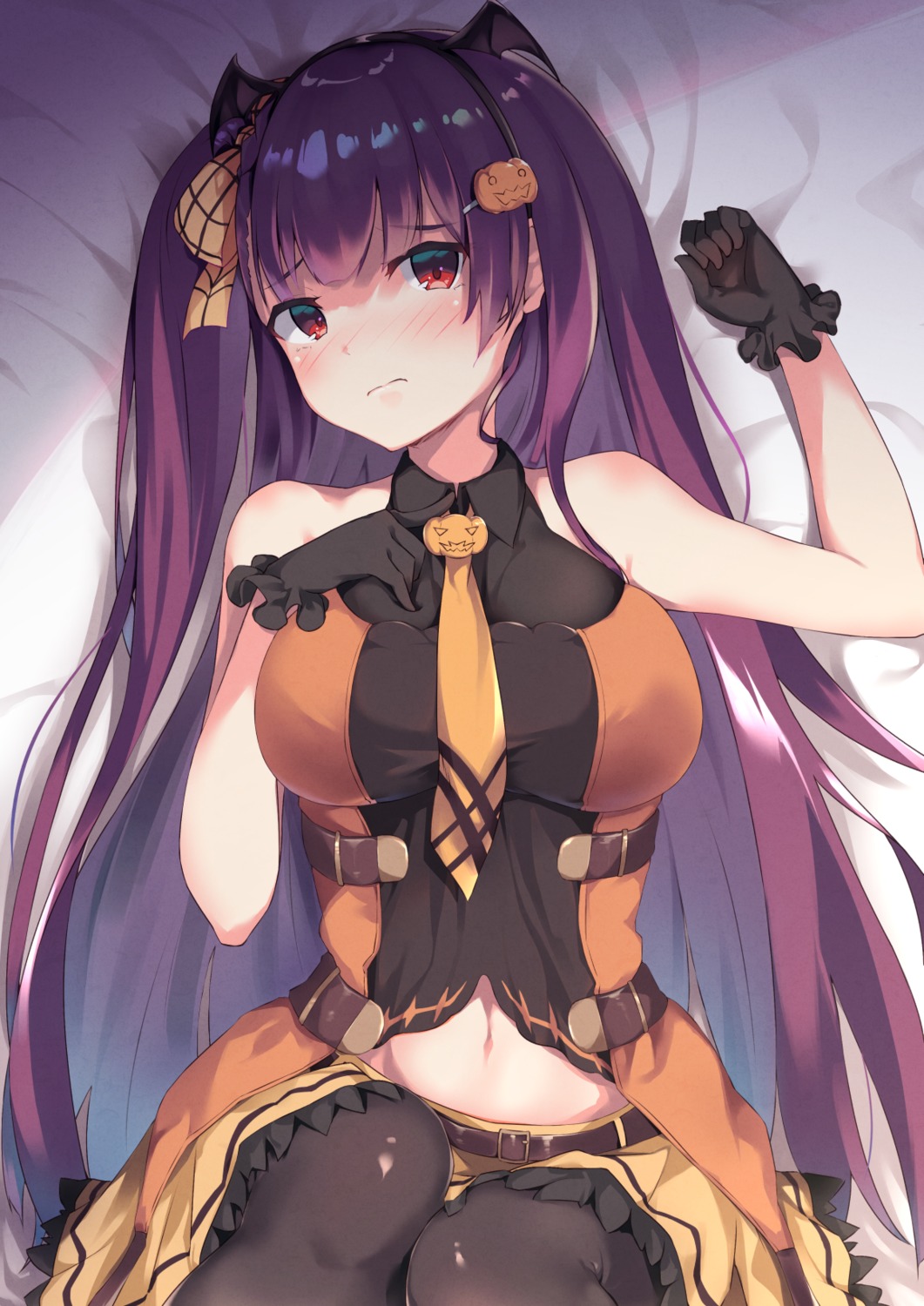 breast_hold, bushinofuji, girls_frontline, halloween, thighhighs, wa2000_(girls_frontline)