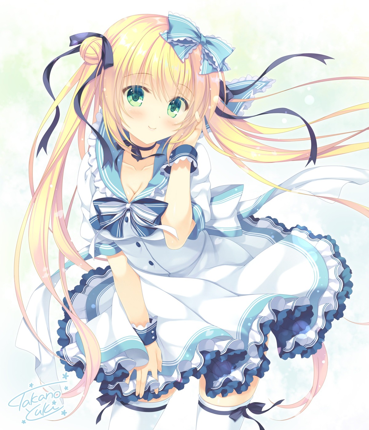 aria-chan, breast_hold, cleavage, dress, skirt_lift, takano_yuki, thighhighs