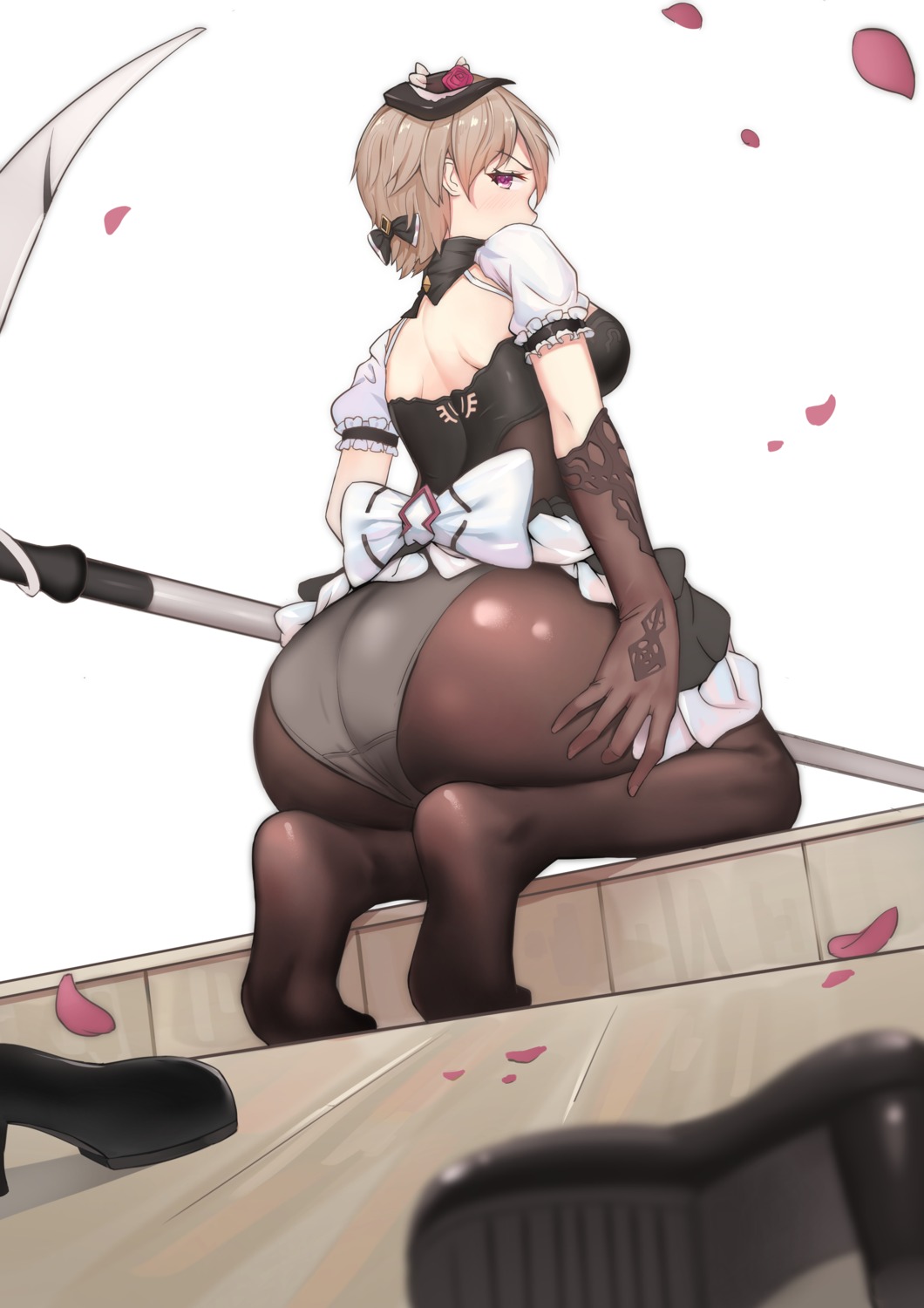 ass, benghuai_xueyuan, darcy, feet, honkai_impact, horns, maid, pantyhose, rita_rossweisse, weapon