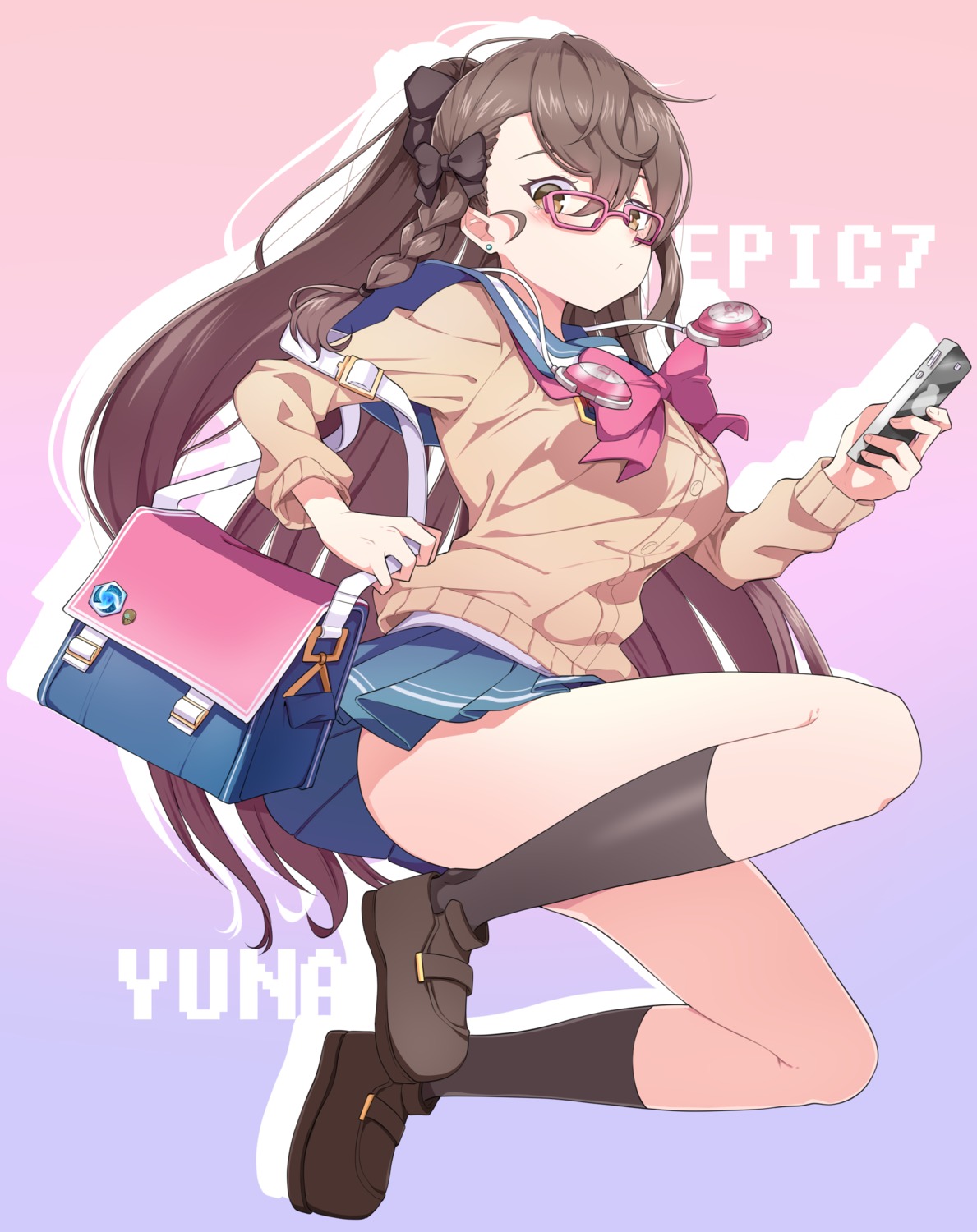 epic7, hayarob, megane, seifuku, sweater, yuna_(epic7)