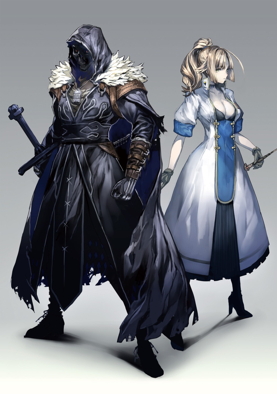 armor, cleavage, dress, heels, jaian, sword, weapon