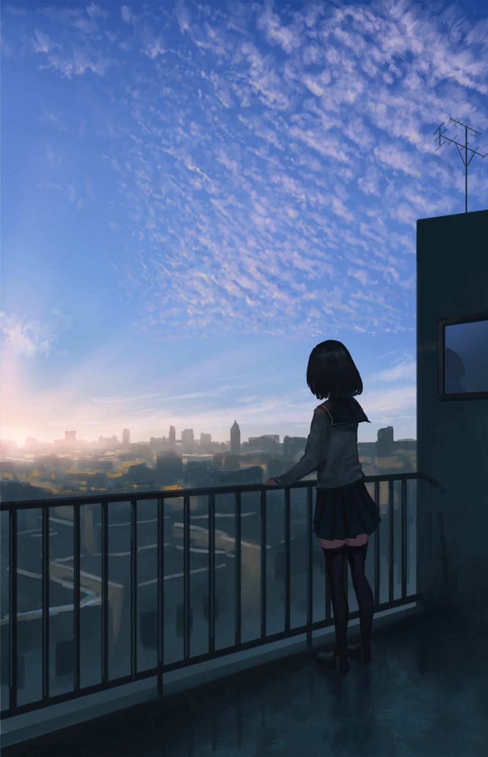 kagumanikusu, landscape, seifuku, thighhighs