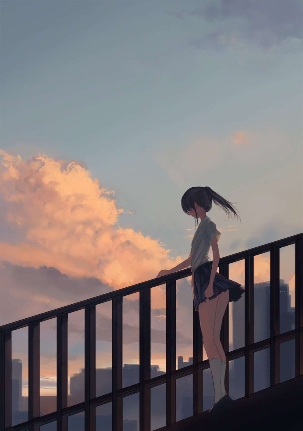 kagumanikusu, landscape, seifuku, skirt_lift
