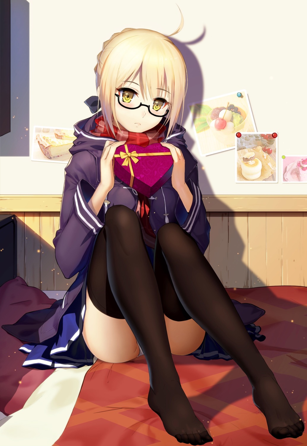 fate/grand_order, feet, heroine_x_alter, megane, pantsu, seifuku, thighhighs, valentine, vmax-ver