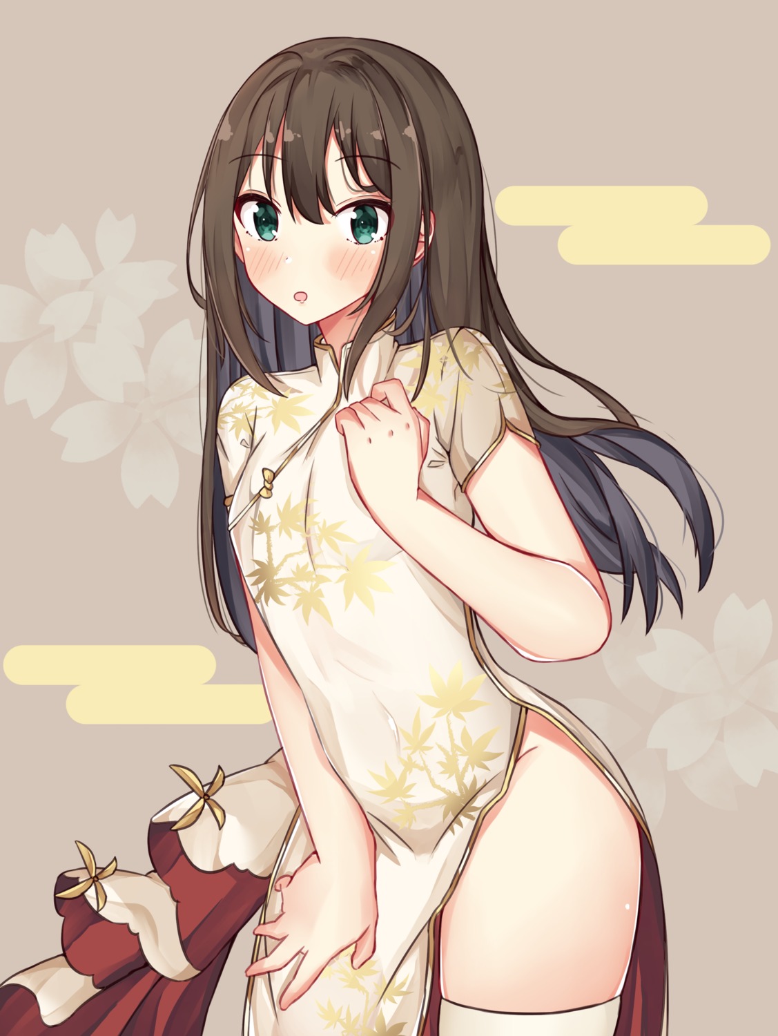 breast_hold, chinadress, norazura, shibuya_rin, the_idolm@ster, the_idolm@ster_cinderella_girls, thighhighs