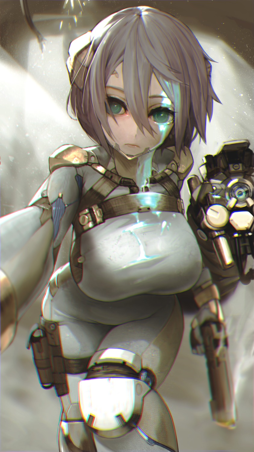 bodysuit, gun, hiragana_(gomasyabu), mecha_musume