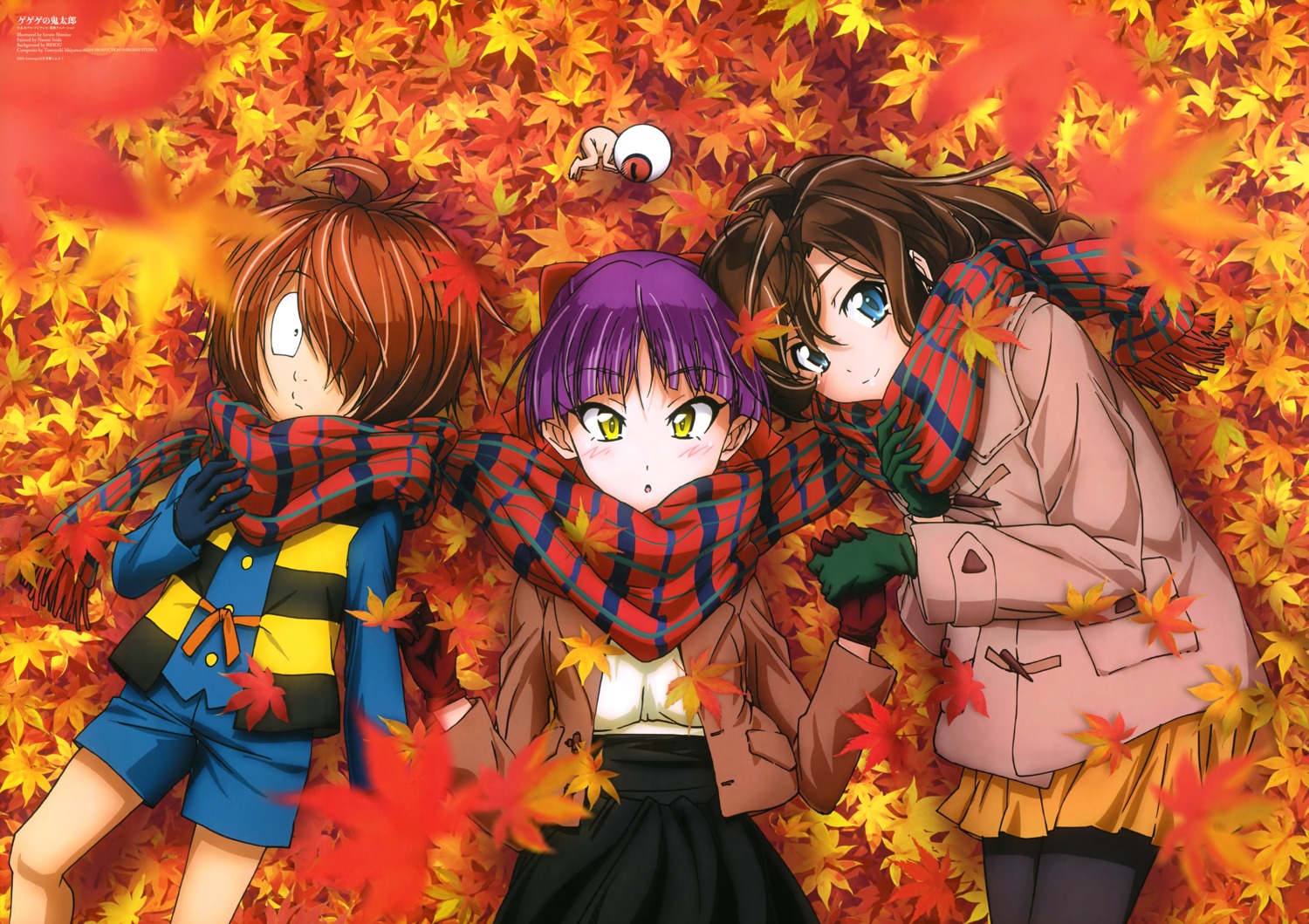gegege_no_kitarou, inuyama_mana, kitarou, medama-oyaji, neko_musume, pantyhose, shimizu_sorato