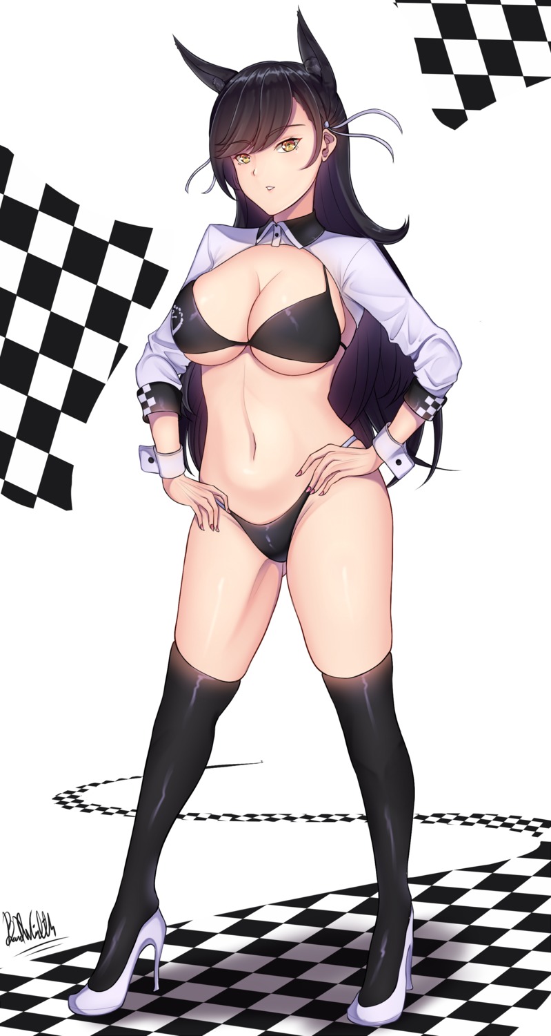 animal_ears, atago_(azur_lane), azur_lane, band-width, bikini, heels, swimsuits, thighhighs, underboob