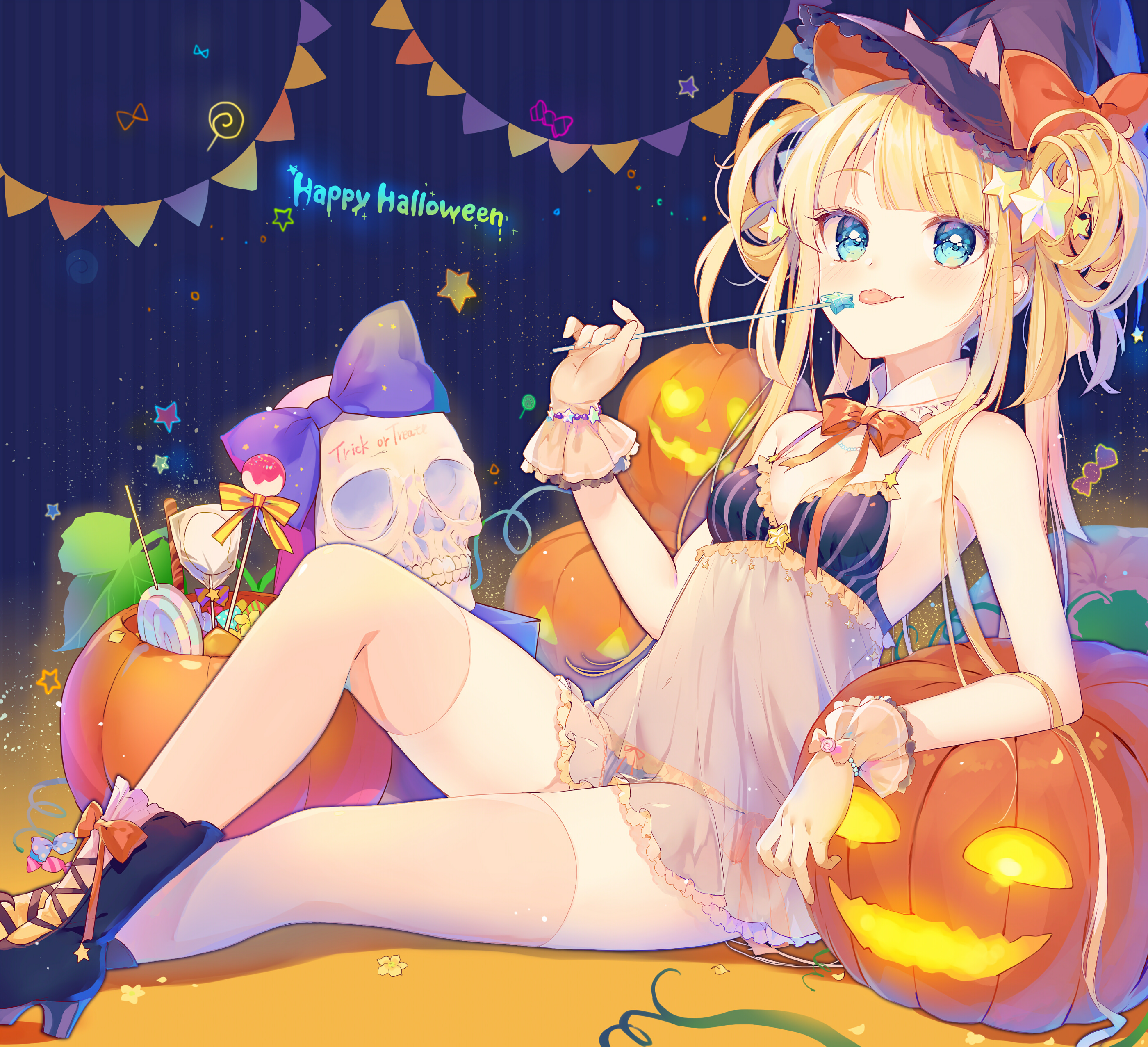 cleavage, halloween, heels, hyerry, lingerie, pantsu, see_through, thighhighs