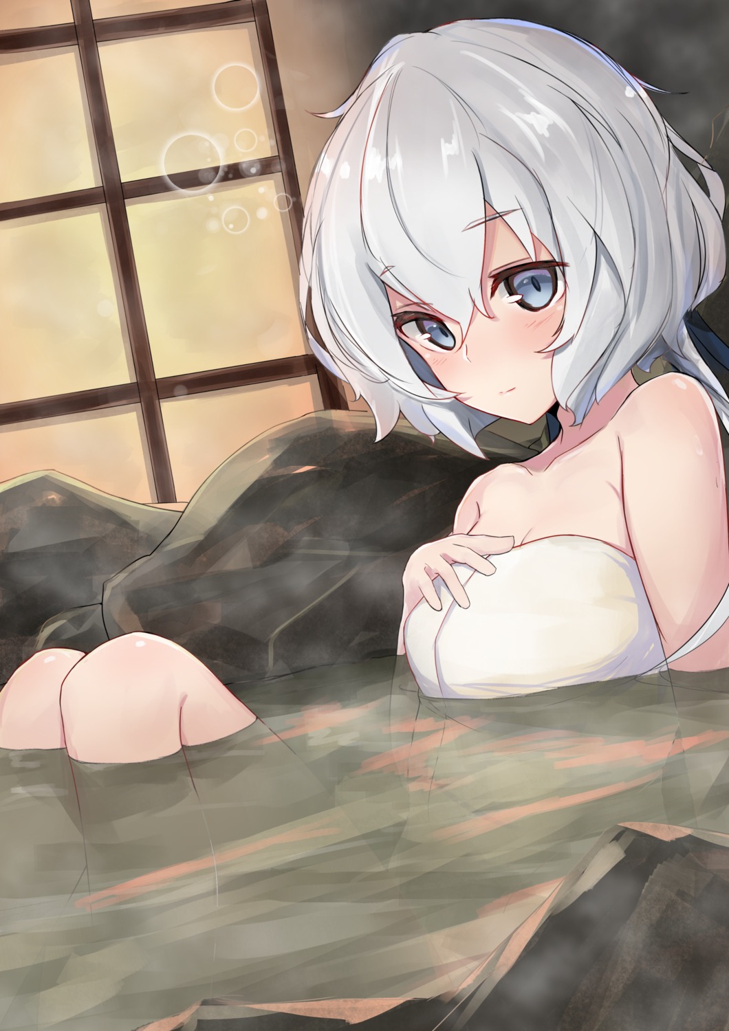 bathing, breast_hold, konno_junko, nanakaku, onsen, towel, wet, zombieland_saga
