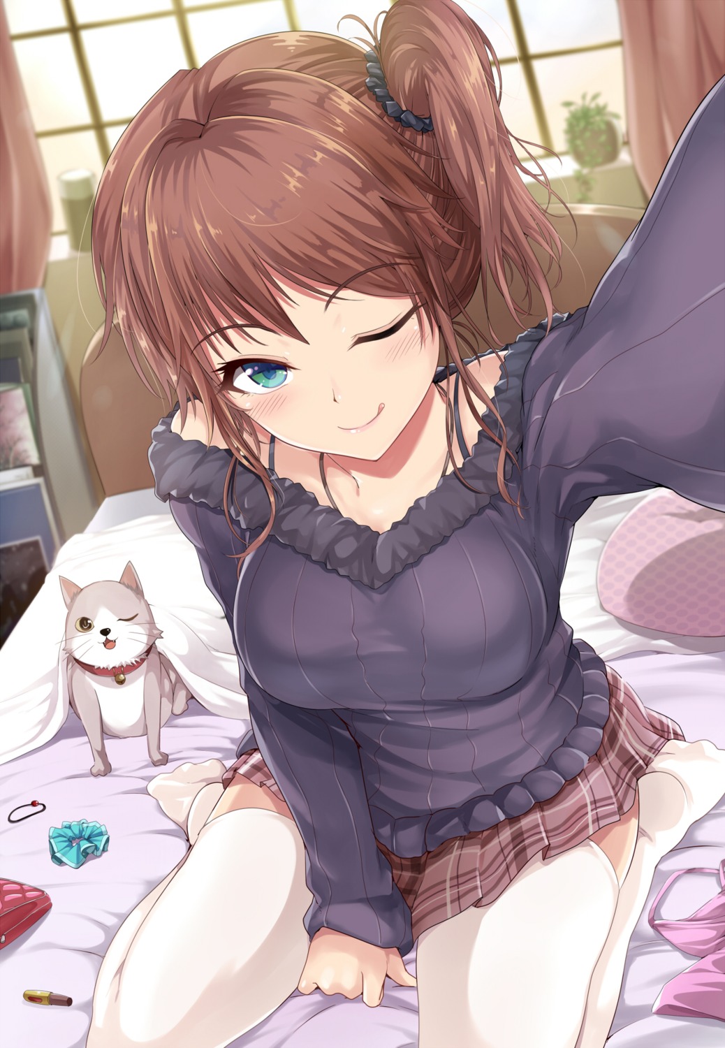 kasai_shin, neko, sweater, thighhighs