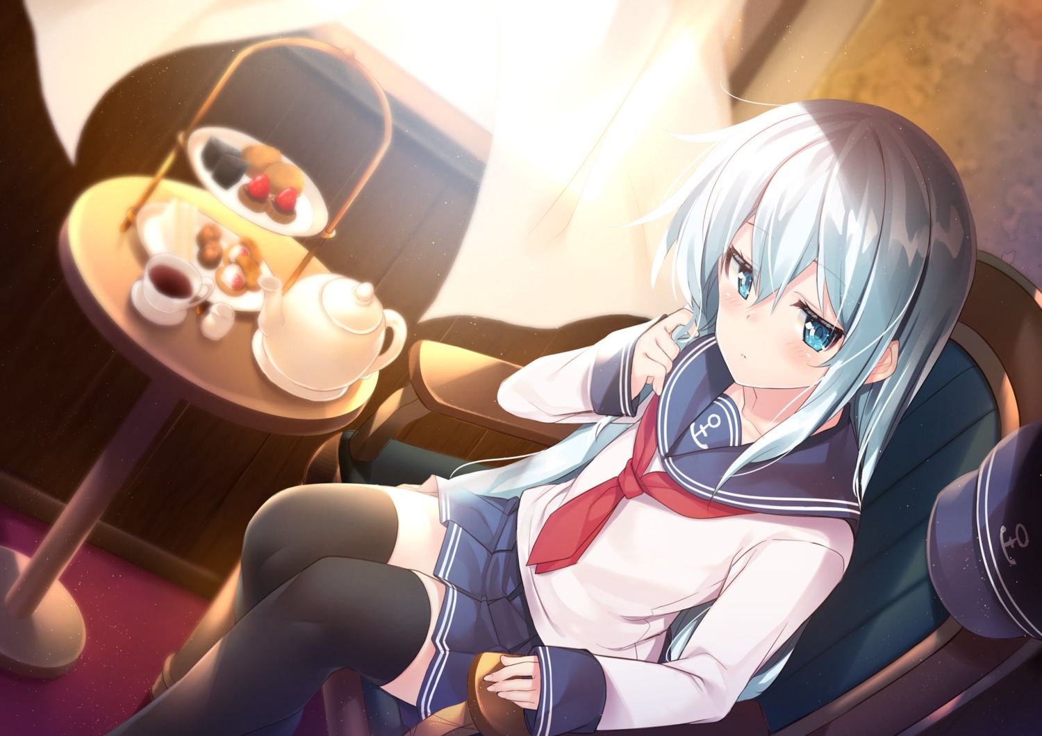 hibiki_(kancolle), kantai_collection, mayuzaki_yuu, seifuku, thighhighs