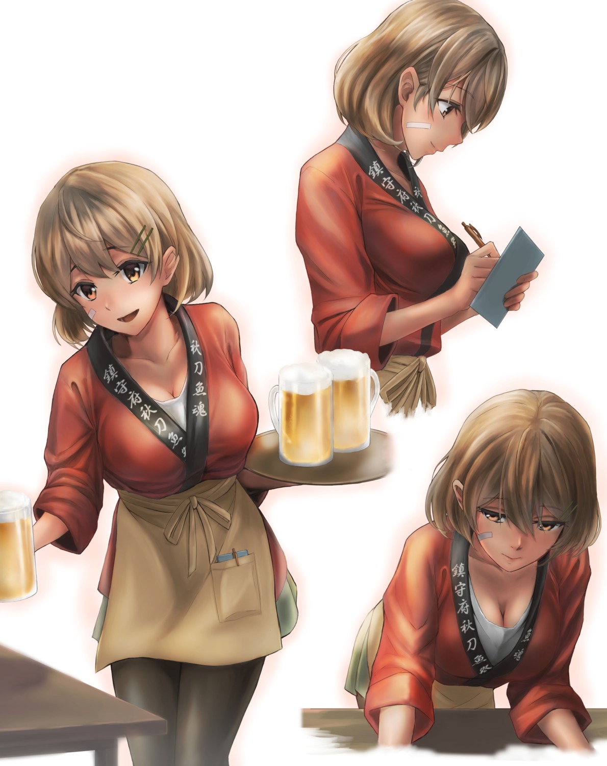 bandaid, cleavage, japanese_clothes, kantai_collection, kokuzou, oboro_(kancolle), pantyhose