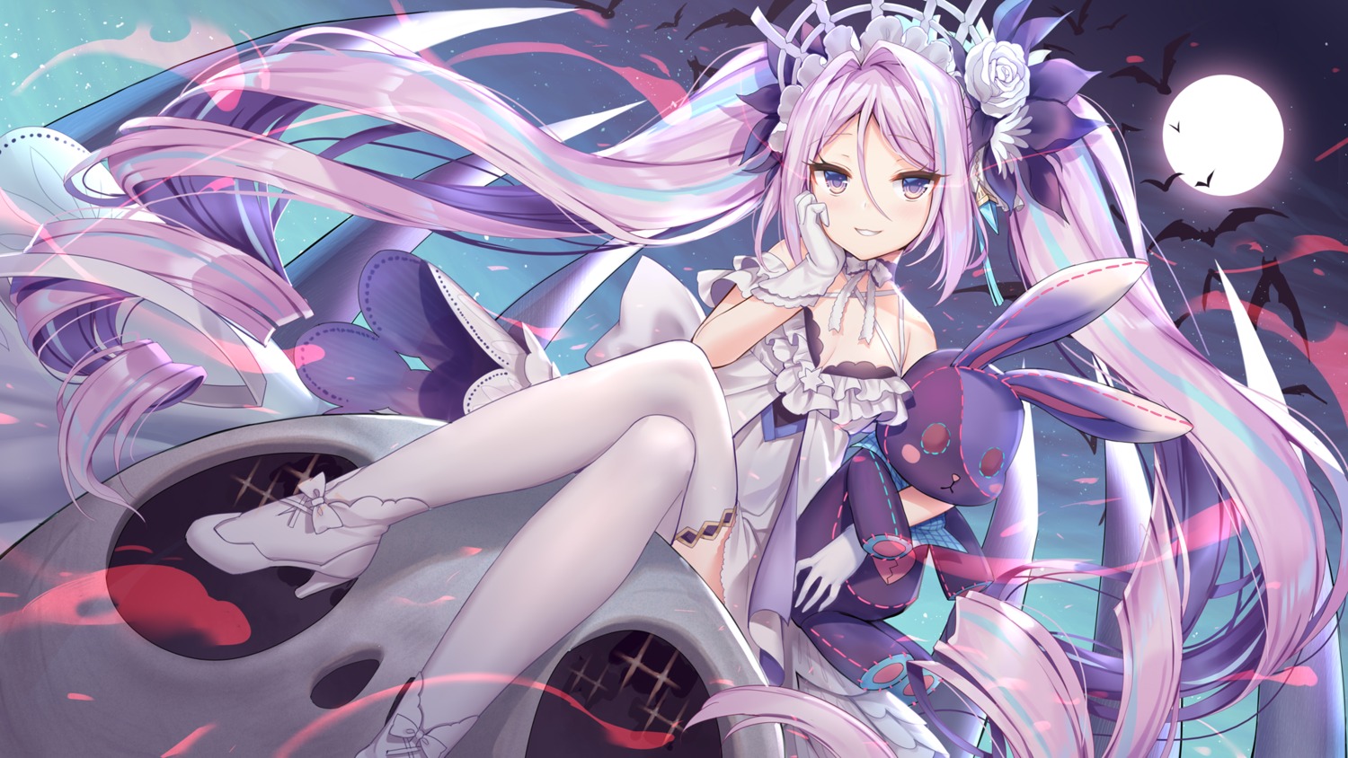 cleavage, dress, heels, silveroid, thighhighs, wallpaper