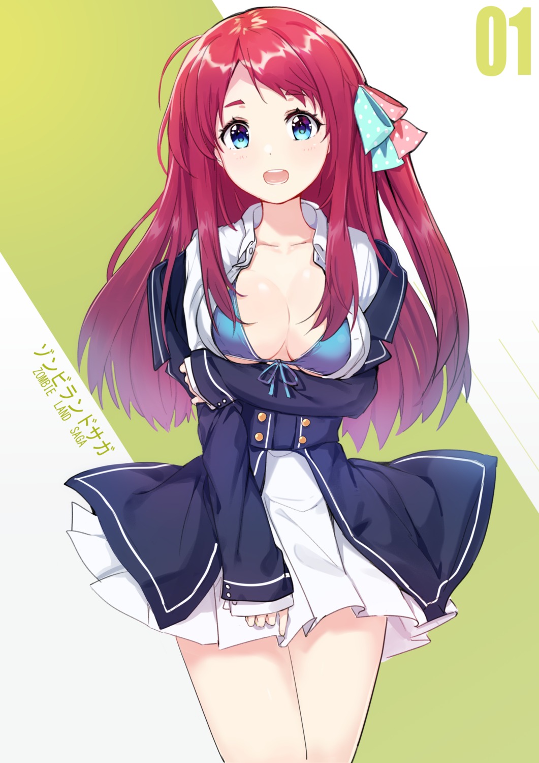 bikini_top, breast_hold, minamoto_sakura, open_shirt, seifuku, swimsuits, youmu_(tomgoku2), zombieland_saga