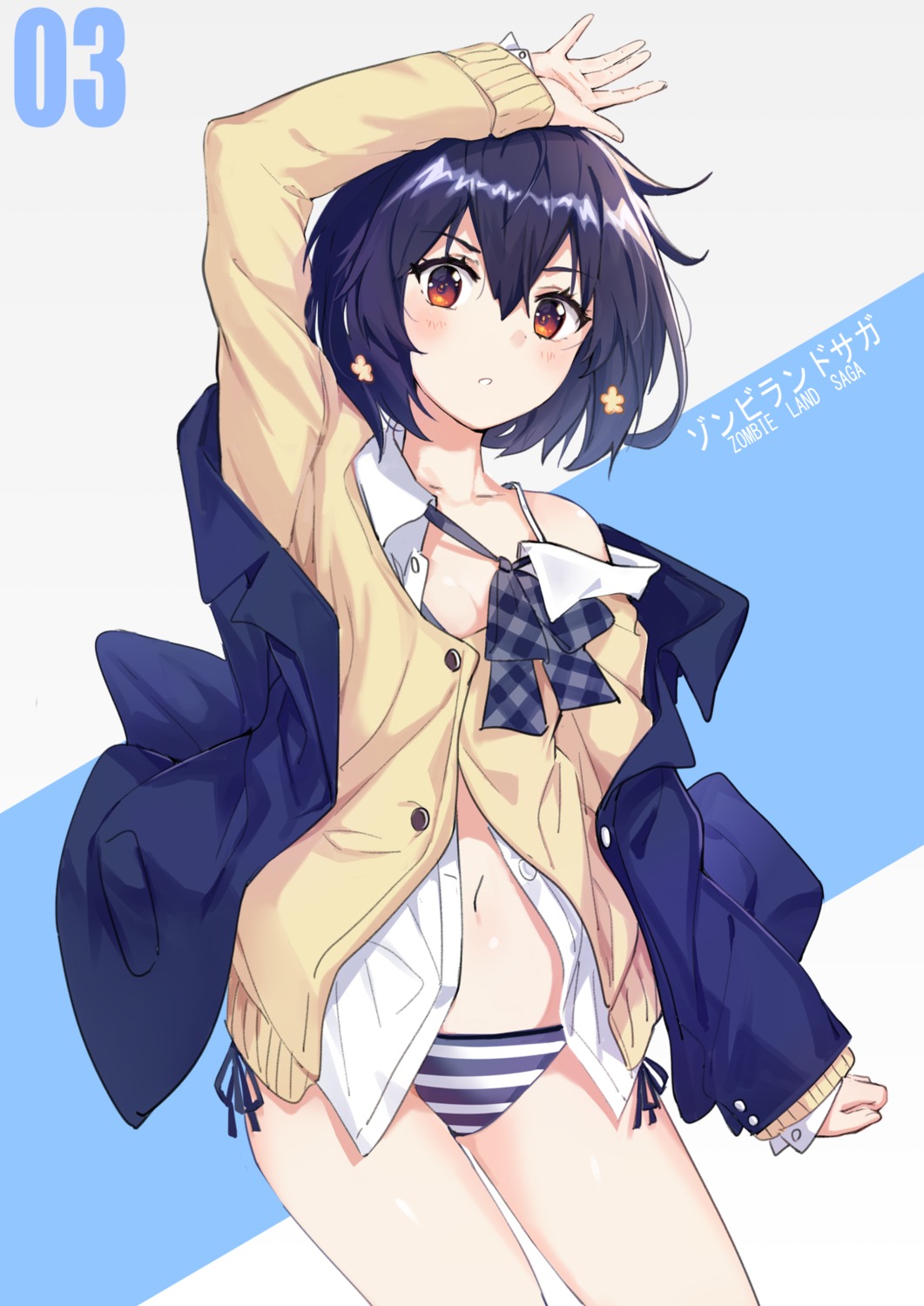 bikini, cleavage, mizuno_ai, open_shirt, seifuku, sweater, swimsuits, youmu_(tomgoku2), zombieland_saga