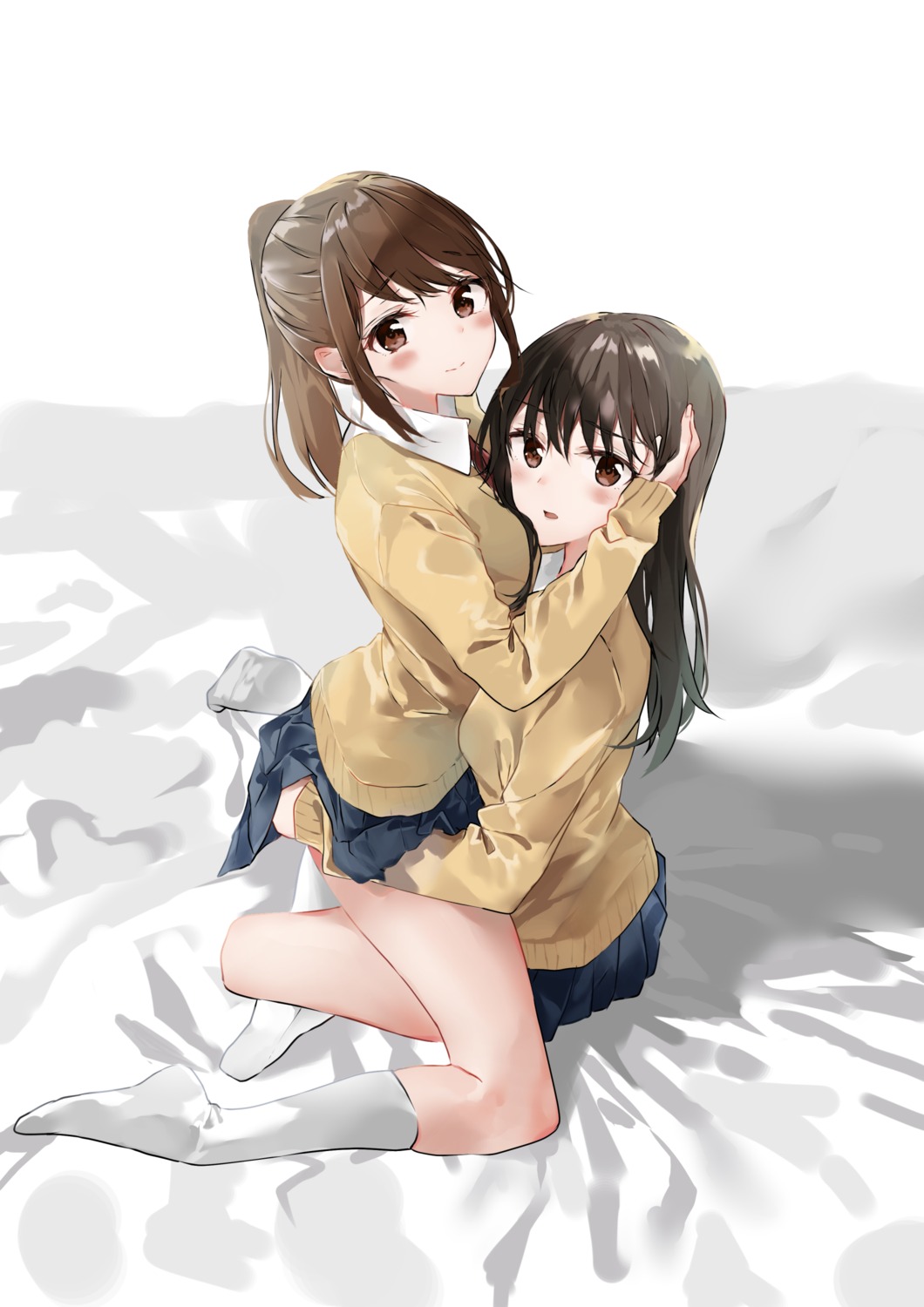 fujisaki_ribbon, seifuku, skirt_lift, sweater, yuri