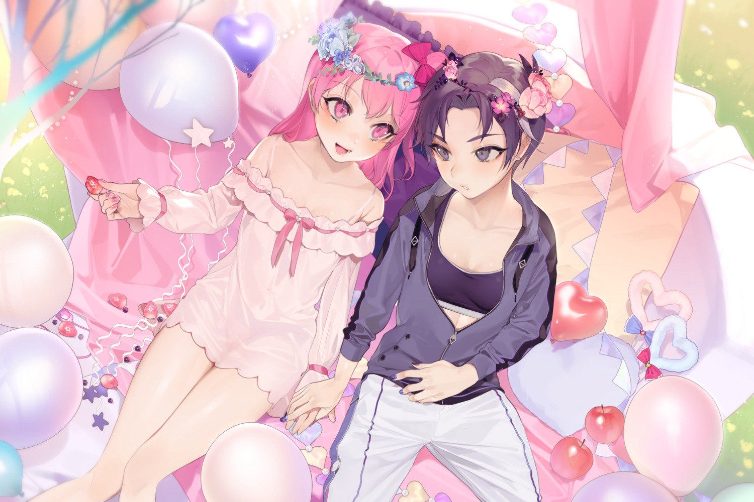 bra, cleavage, dress, ohisashiburi, open_shirt, shining_star_(anime), yuri