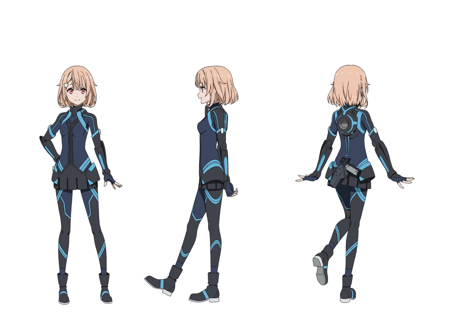 bodysuit, character_design, egaonodaika, gun, heels, lily_earhart
